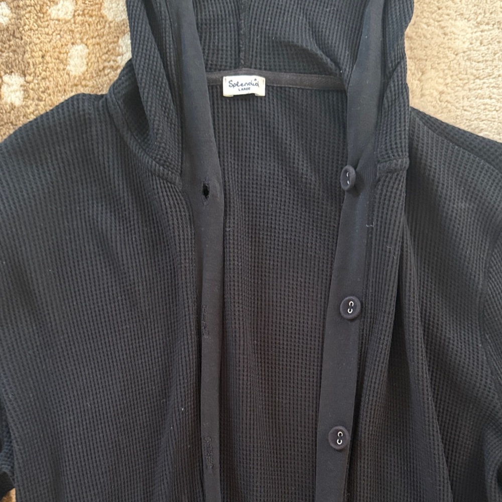 Splendid - Black Hooded Waffle Knit Cardigan - Picture 3 of 4